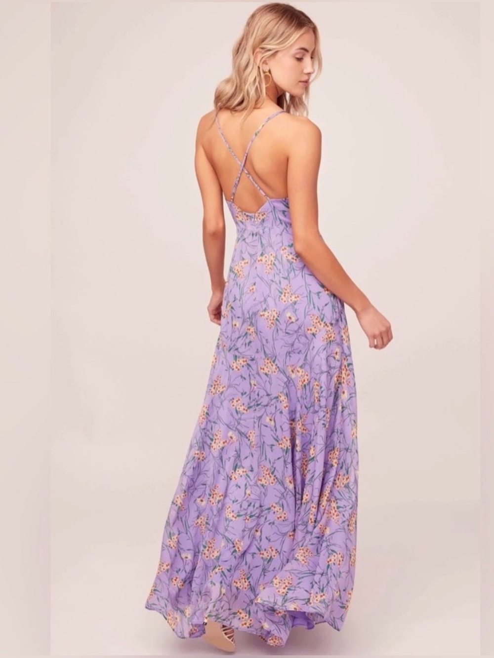 ASTR The Label Pandora Floral Maxi Dress Size Large Purple Yellow Slit Wedding - Picture 4 of 14